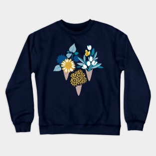 Midsummer I scream flower cones // print // blue teal and yellow flowers bouquets Crewneck Sweatshirt